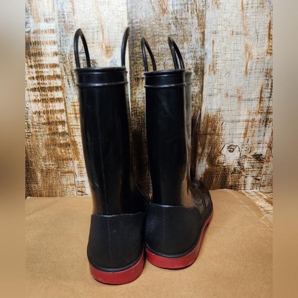 SkaDoo Kids Black W Red Rain Boots Shoes With Loop Handles Size 1 - Picture 5 of 6